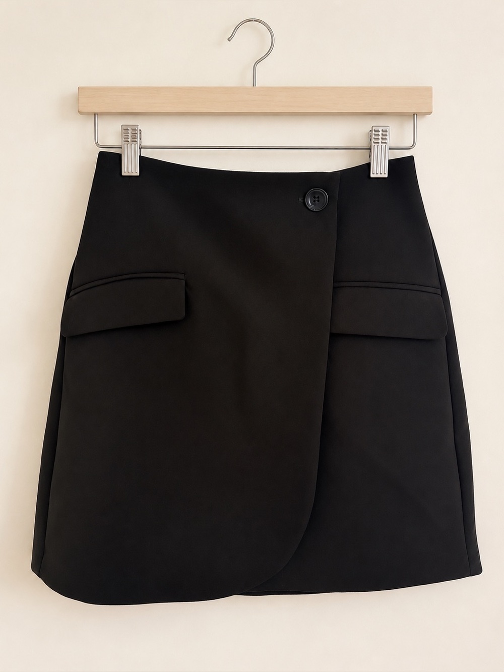 Dynamite Black Wrap-Style Mini Skirt with Flap Pockets